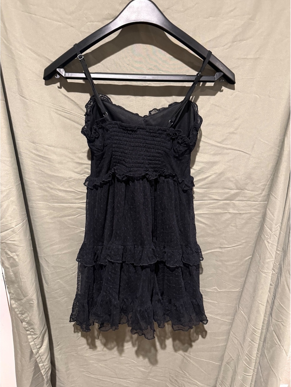 Black lace tiered spaghetti strap mini dress babydoll
